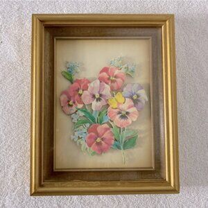 Vintage 1983 Handmade Paper Tole Art Bouquet Of Pansies